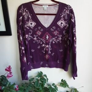 Brighton Deep Purple Floral-Pattern V-Neck Sweater